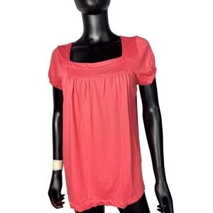 J Crew Coral Square Neck Short Sleeve Blouse Top Basic Casual Everyday M